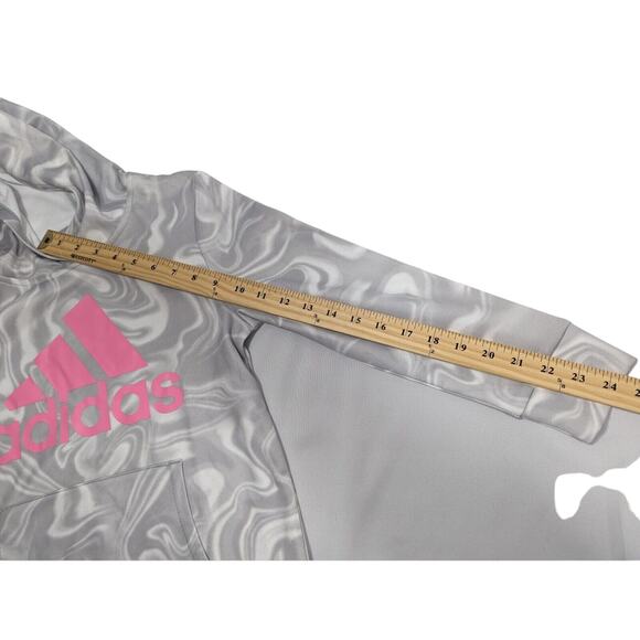 Adidas Girls Fleeced Hoodie Kids Big Logo Sweatshirt Gray Casual Pullover Size L - Picture 9 of 9